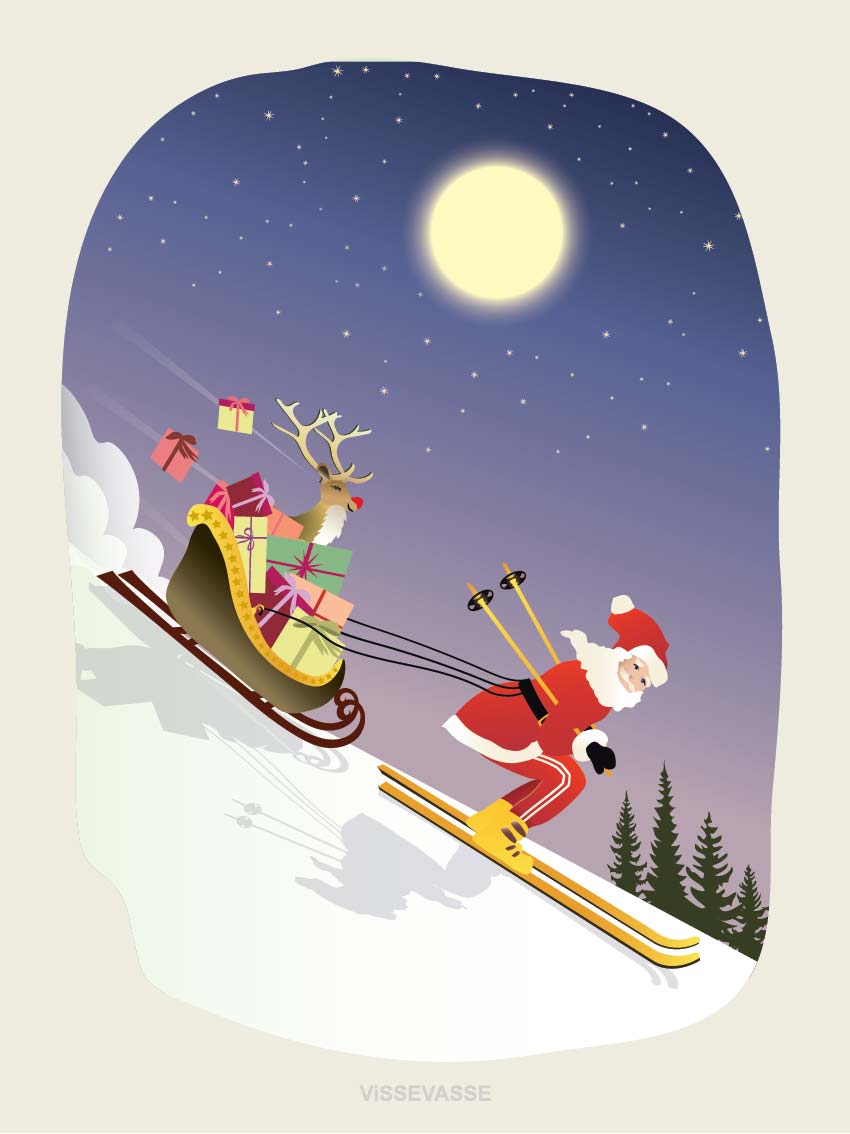 SKIING SANTA - card