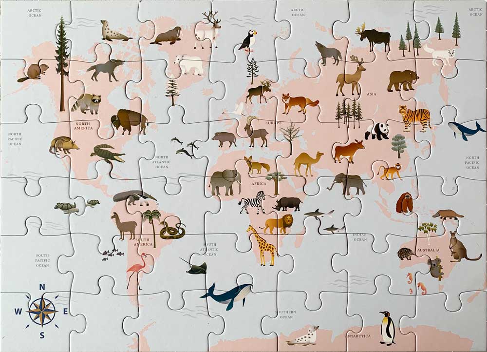 WORLD MAP ANIMAL - JIGSAW PUZZLE - 42 pieces