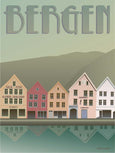 Poster from ViSSEVASSE Bergen bryggen with houses by the water