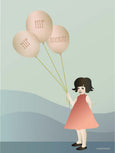 Card with girl holding balloons from ViSSEVASSE