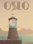 Oslo poster from ViSSEVASSE with the clock on Aker Brygge 