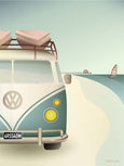 VW CAMPER poster from ViSSEVASSE with VW Camper driving along the coast 